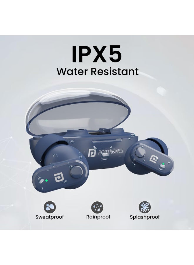 Portronics Harmonics Twins S16 in Ear Wireless TWS Earbuds with 24 Hrs Playtime, Clear Calls, Game & Music Mode, Low Latency, Bluetooth 5.3v, LED Display, Type C Fast Charging(Blue) - Image 2